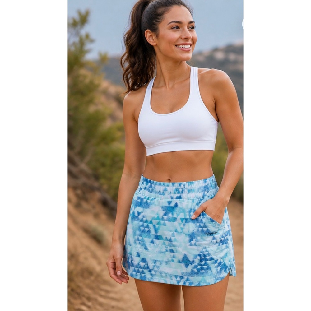 Columbia Womens Skort Small Blue Geometric Athletic Hiking Golf Skirt Shorts